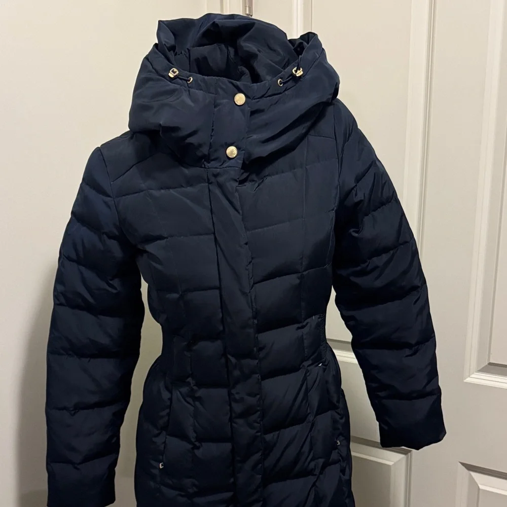 Cole Haan Dark Blue Hooded Down Puffer Jacket - Picture 5 of 15